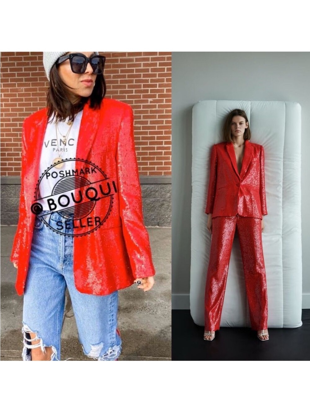 NWOT Zara Red Sequin Blazer Jacket - Statement Piece Sz S - Picture 3 of 13
